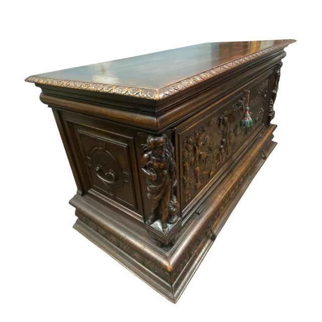 Italian Renaissance Carved Walnut Buffet Trunk, 1830s For Sale - Image 11 of 17