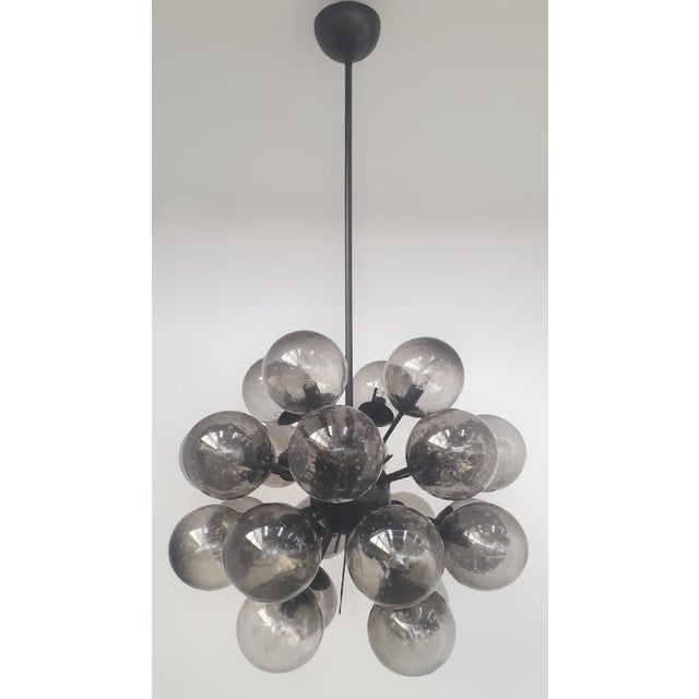 Fabio Ltd 21st Century Ventiquattro Black Powder Coat Smoky Bubbles Murano Sputnik Chandelier by Fabio LTD For Sale - Image 4 of 7