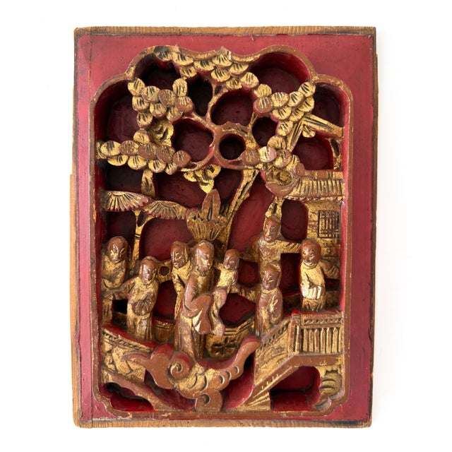 Antique Chinese Carved Gilt Wood Panel on Stand For Sale - Image 4 of 15