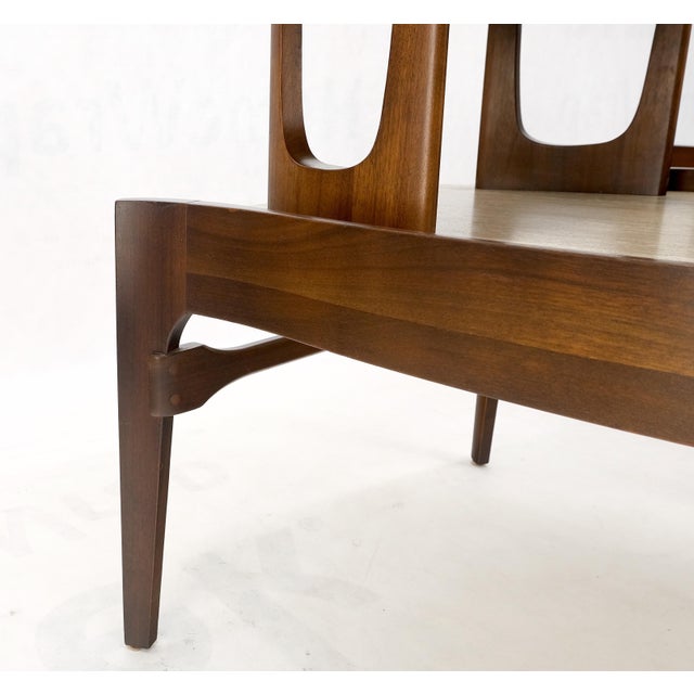 Wood Pair Sculptural 1970s Walnut Travertine Tops Step Side End Tables Singer Sons For Sale - Image 7 of 18