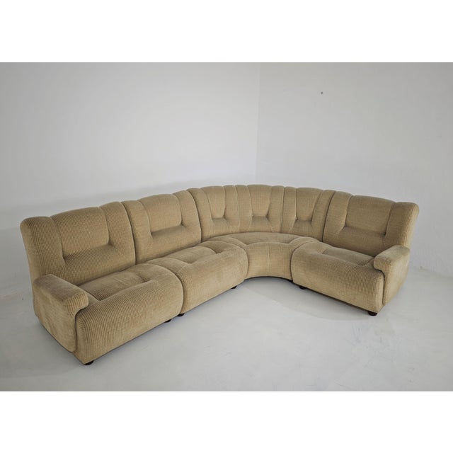 Beige Vintage Beige Velvet Modular Corner Sofa, Italy, 1970s, Set of 6 For Sale - Image 8 of 12
