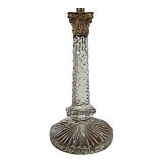 Monumental Antique 19th Century French Facet Cut Crystal Banquet Lamp With Gilt Corinthian Column Capital For Sale