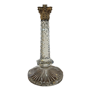 Monumental Antique 19th Century French Facet Cut Crystal Banquet Lamp With Gilt Corinthian Column Capital