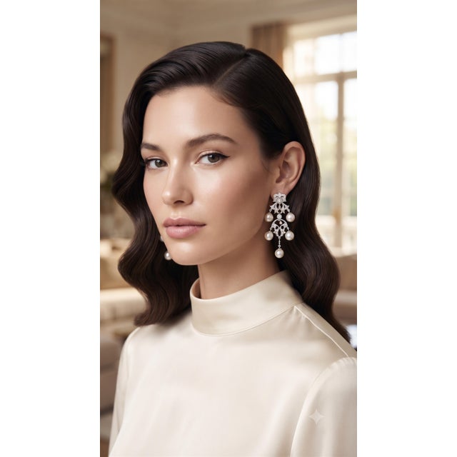 Natural Pearl 49.47cts & Diamond 1.35cts Earring in 14k Gold For Sale - Image 4 of 8