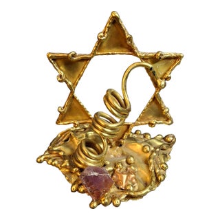 Vintage 1970s Copa Brazil Brutalist Star of David Brass & Amethyst Sculpture For Sale