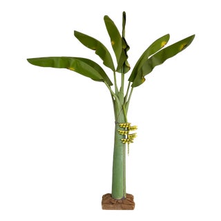 Vintage Coastal Regency Green Canvas Banana Palm Tree For Sale
