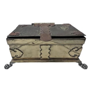 MCM Brass Trinket Box With Buckle and Lion Crest Design For Sale