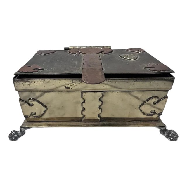 MCM Brass Trinket Box With Buckle and Lion Crest Design For Sale