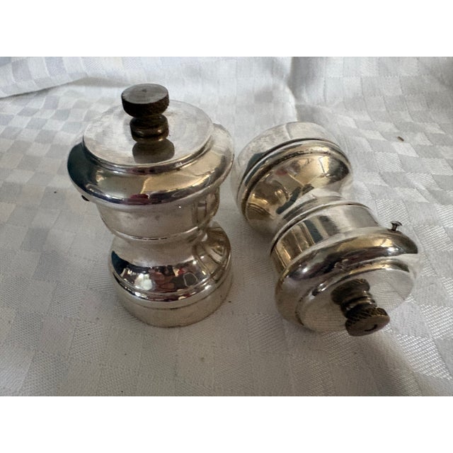 1920s Two Petite Sterling Silver Grinders; For Salt and Pepper For Sale - Image 10 of 11