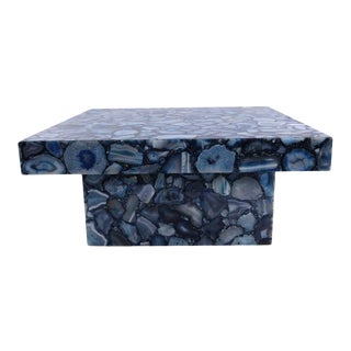 Contemporary Backlit Blue Agate Coffee Table With Agate Stone Base For Sale