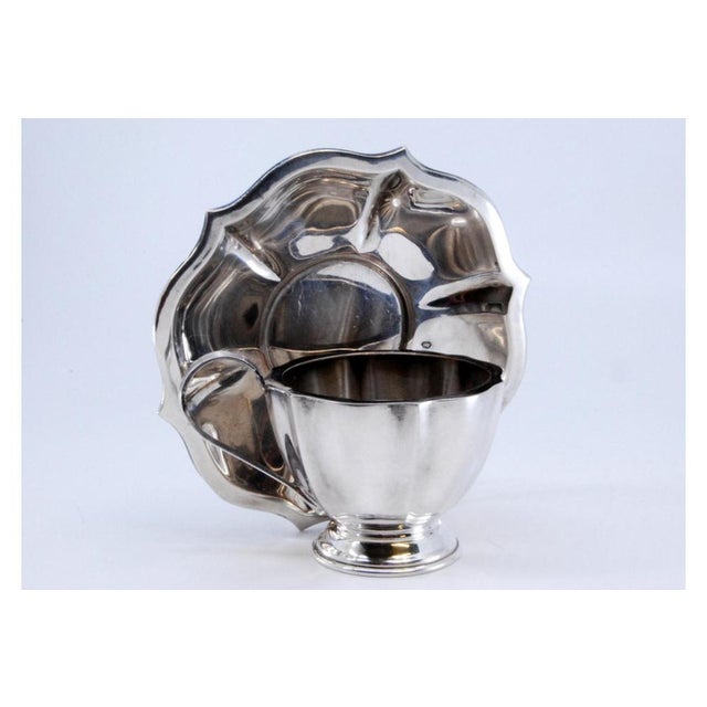 Cup and Saucer in Silver with Ribs and Curved Handle, Set of 2 For Sale - Image 4 of 10