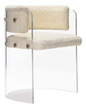Brass Detailed and Cream Boucle Anhele Glamour Dining Chair by Egg Designs