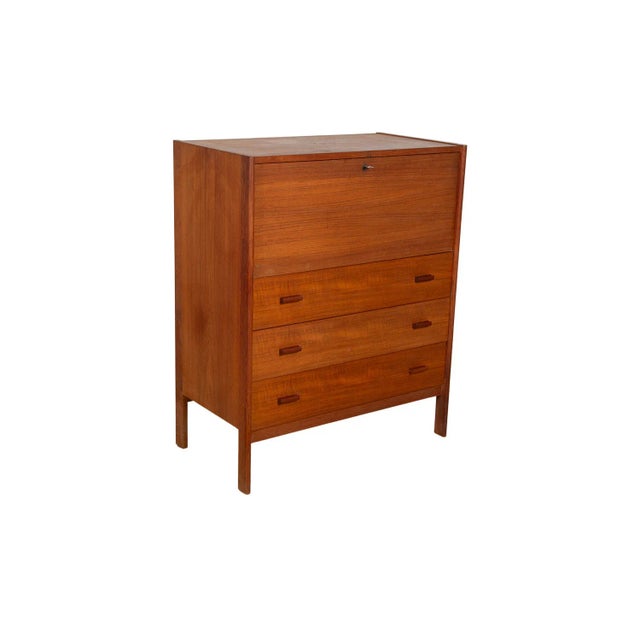 1970s Mid-Century Modern Teak Secretary Desk Vanity With Mirror For Sale In Baltimore - Image 6 of 11