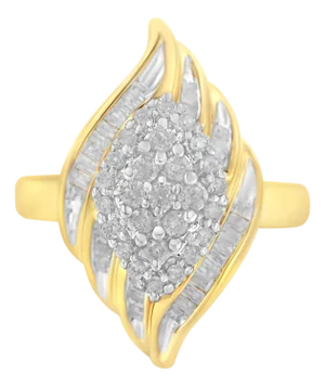 10K Yellow Gold Plated .925 Sterling Silver Diamond Cocktail Ring (3/4 Cttw, I-J Color, I2-I3 Clarity) - Size 6