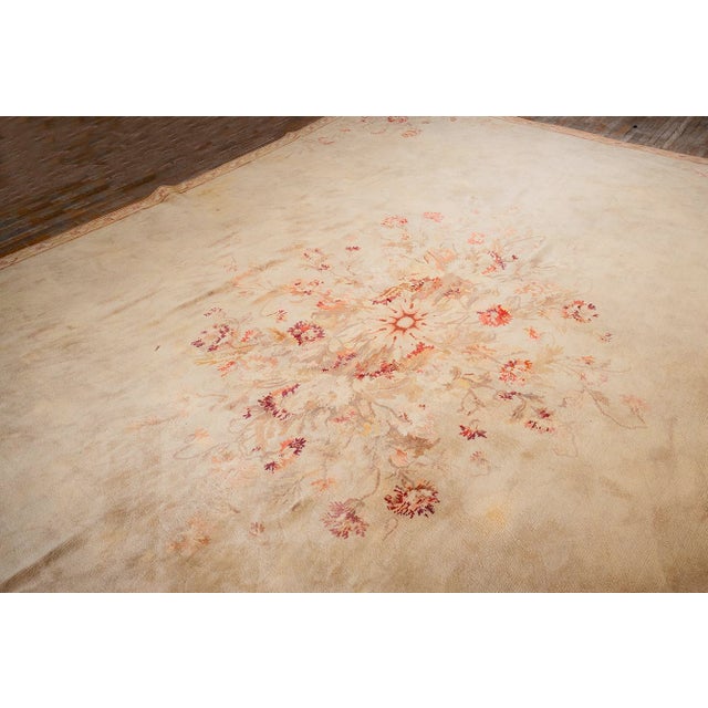 1920s Beige Cream Floral Neoclassical Knotted Antique European Savonnerie Rug For Sale - Image 4 of 8