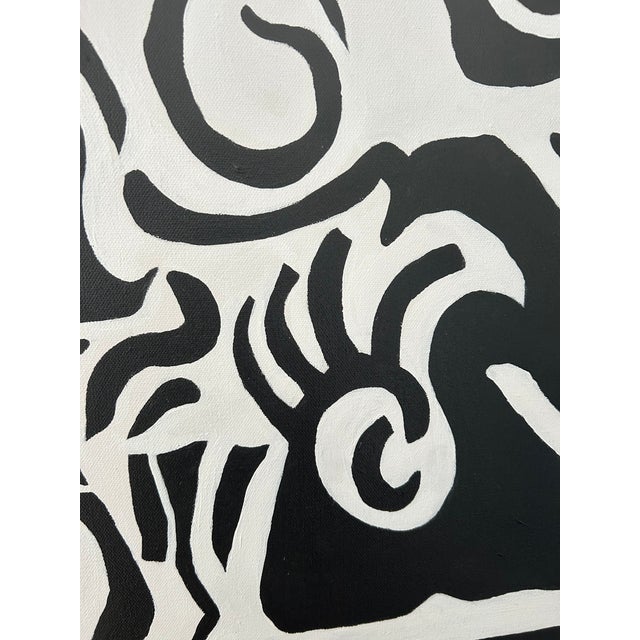 Abstract Large Abstract Black and White Painting With Tribal Vibe For Sale - Image 3 of 7