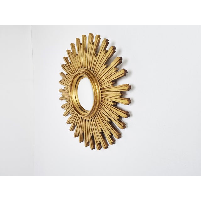 Traditional Vintage Golden Sunburst Mirror, 1960s For Sale - Image 3 of 9