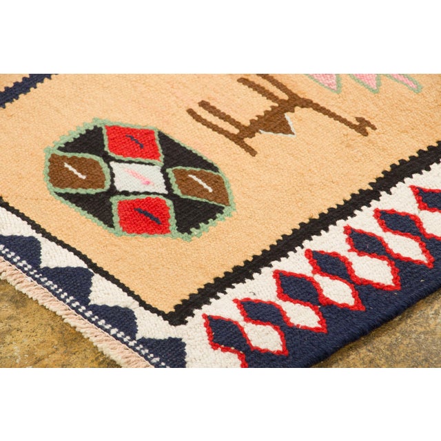 Rug & Kilim Vintage Turkish Pictorial Geometric Runner Beige & Red by Rug & Kilim, 1950–1959 For Sale - Image 4 of 9