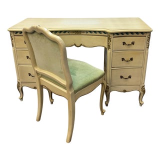 Vintage Drexel French Shabby Chic Style Vanity & Chair For Sale