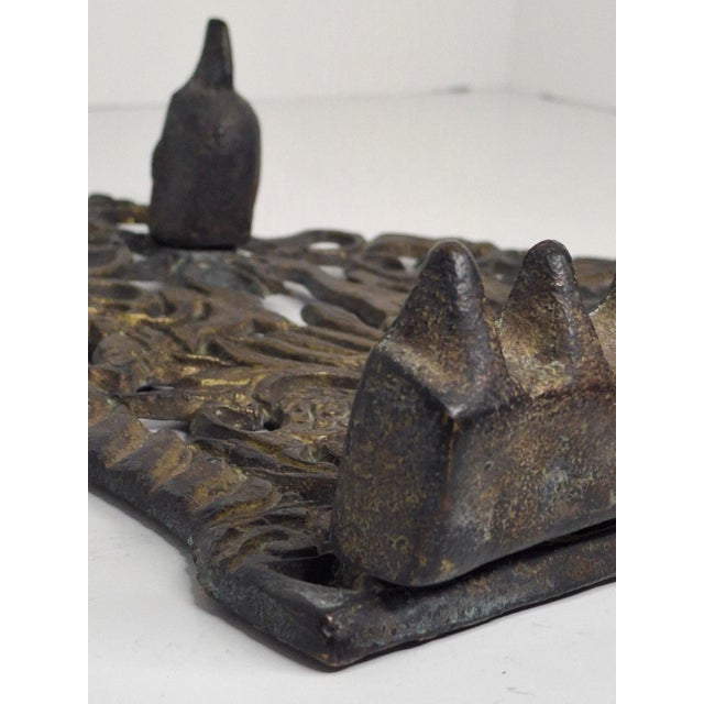 Antique 19thC Eastern European Brass Menorah Hanukkah Lamp Lions Tree of Life For Sale - Image 9 of 14