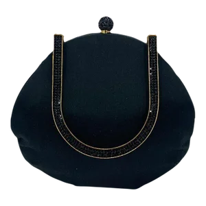 Judith Leiber black Silk Crystal Fold over Handle Clutch