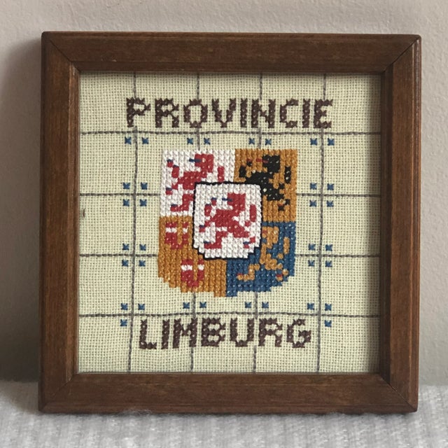 Rustic European Vintage Dutch Provincial Coat of Arms Needlework Textile Art — Set of Three For Sale - Image 3 of 10