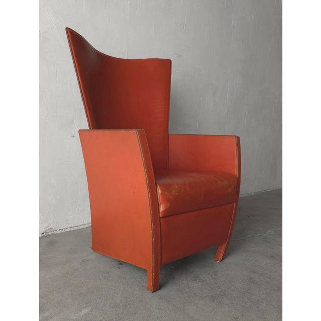 Matteo Grassi Vintage Italian Sculptural High-Back Leather Armchair For Sale - Image 4 of 10