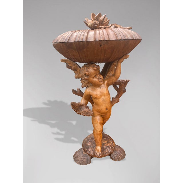 Wood Italian Baroque Putti Statue in Walnut, 1860 For Sale - Image 7 of 10