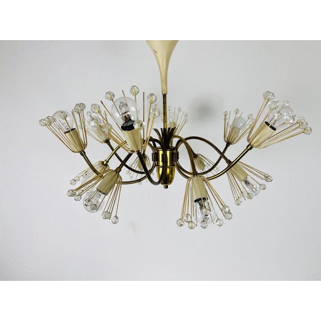 1960s Glass and Brass Chandelier attributed to Emil Stejnar for Rupert Nikoll, 1960s, Set of 2 For Sale - Image 5 of 17