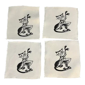 Mid Century Cat Holding Martini Cocktail Napkin - Set of 4