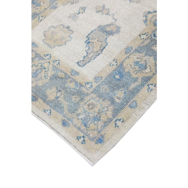 Turkish Oushak Runner Soft Blue & Ivory Handwoven Wool Rug 2'11" X 9'2" For Sale In Houston - Image 6 of 9