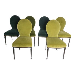 1950s Georgian Style Velvet Dining Chairs - Set of 6 For Sale
