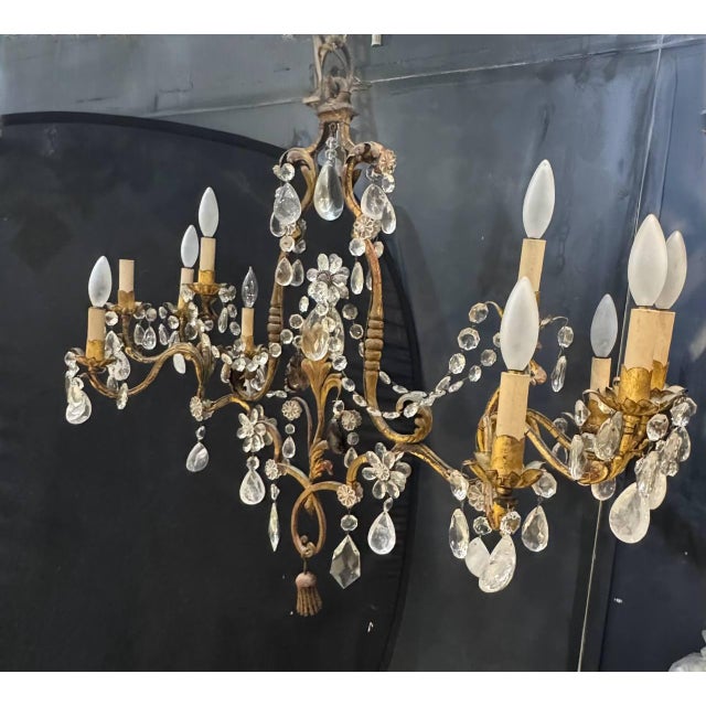 1930s 1930 French Chandelier 10 Lights With Rock Crystals For Sale - Image 5 of 6