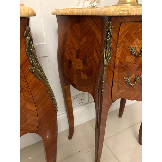 Antique Louis XV French Marquetry Bedside Cabinets, 1880s, Set of 2 For Sale - Image 10 of 16