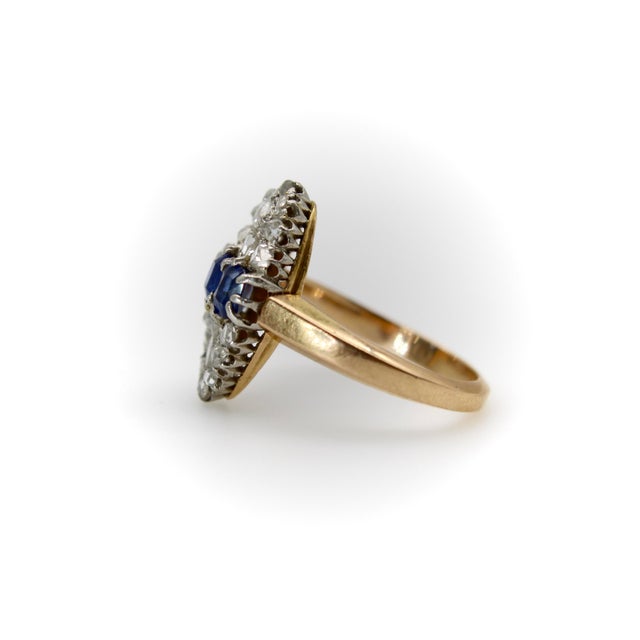 Late 19th Century Victorian 18k Gold Rose Cut Diamond and Sapphire Navette Ring, Size 6.5 For Sale - Image 4 of 8