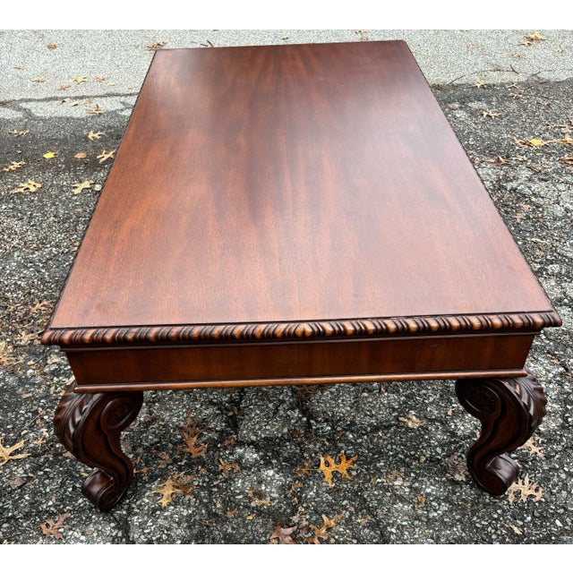 Ralph Lauren 1990s Polo Ralph Lauren Large Mahogany Coffee Table With Carved Legs and One Drawer For Sale - Image 4 of 11