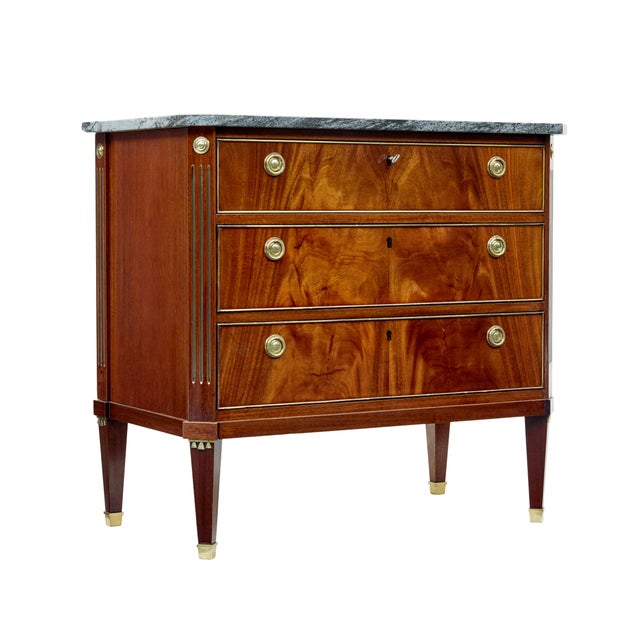 Metal 20th Century Directoire Revival Marble Top Chest of Drawers, 1920 For Sale - Image 7 of 7