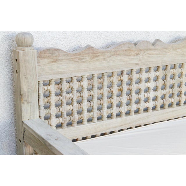 Ecru Sun-Bleached Serenity Moroccan Mousharabi Teak Daybed For Sale - Image 8 of 11