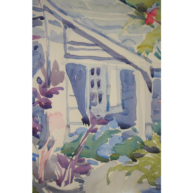 Elizabeth Berry Framed Watercolor of House & Garden - Signed For Sale - Image 9 of 11