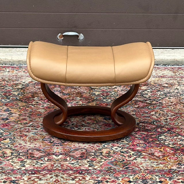 Mid-Century Modern Vintage Ekornes Stressless Ottoman or Footstool in Camel Leather For Sale - Image 3 of 9