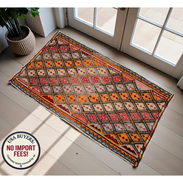 Textile 1960s Vintage Hand-Woven Braided Turkish Jajim Kilim Rug For Sale - Image 7 of 14