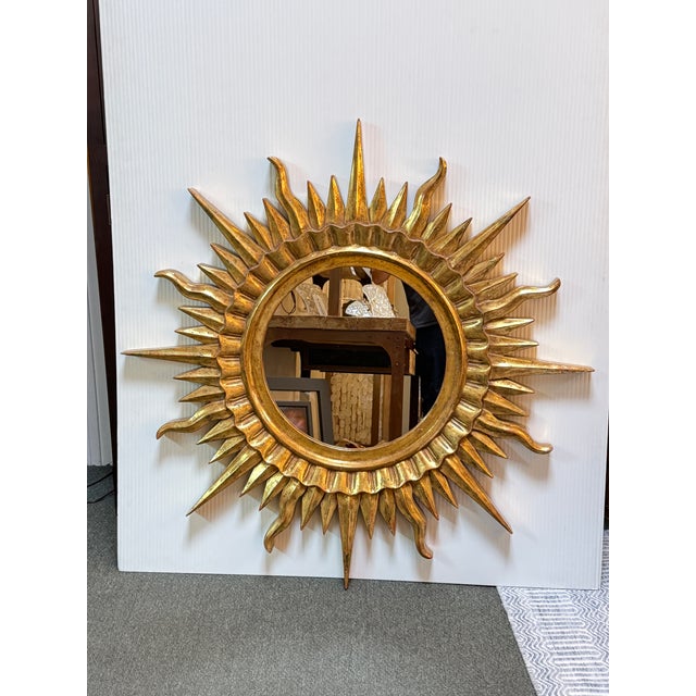 Hollywood Regency Nancy Corzine Sunray Golden Starburst Wall Mirror For Sale - Image 3 of 12