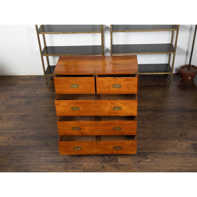 English 1840s Mahogany Campaign Chest with Five Drawers and Brass Hardware For Sale - Image 10 of 12