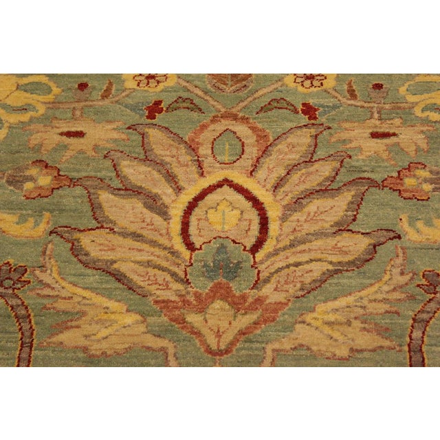 1990s 1990s Shabby Chic Kafkaz Lt. Green/Tan Wool Rug -10'0 X 14'2 For Sale - Image 5 of 8