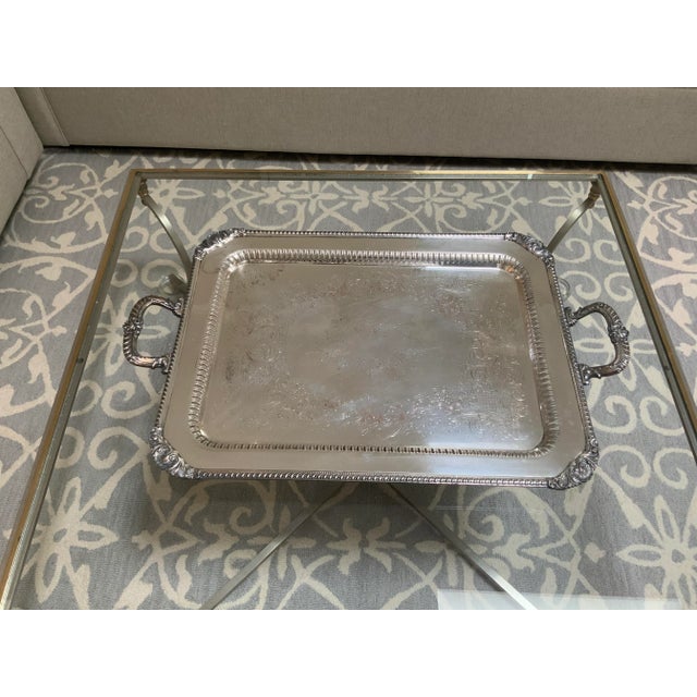 Vintage Silver Plated Serving Tray Stunning vintage silver plated serving tray with intricate etching on Platter and...