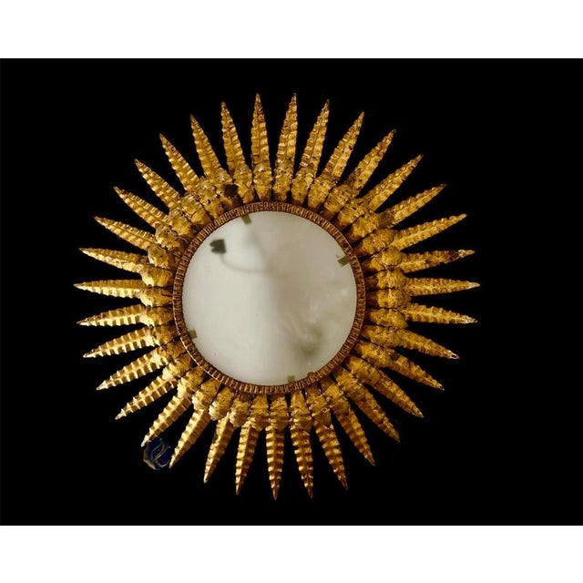 Large Spanish Sunburst Flush Mount in Gilt Metal, 1950, Set of 2 For Sale - Image 3 of 6
