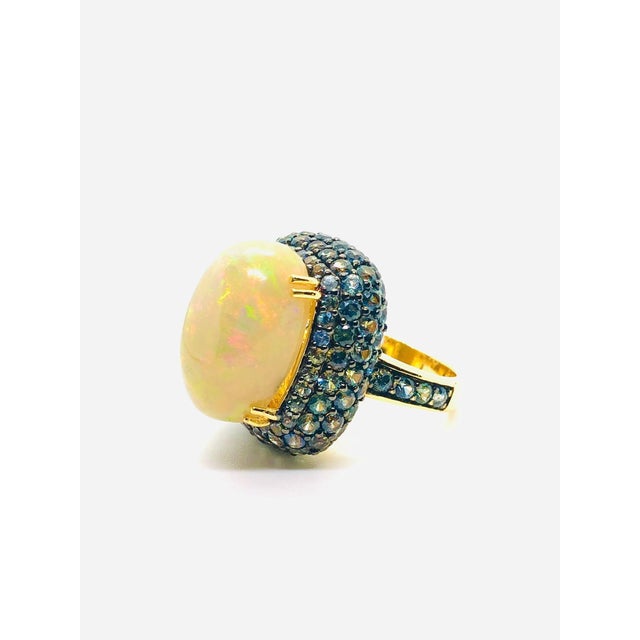 Bochic “Orient” Vintage Natural Opal & Sapphire Ring Set In 18K & Silver For Sale - Image 11 of 13