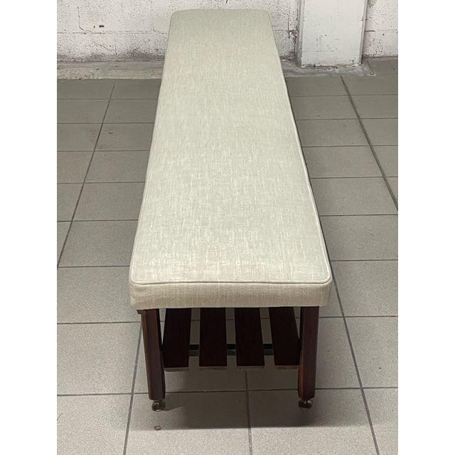1960s Large Vintage Bench in Teak and Fabric, 1960s For Sale - Image 5 of 18