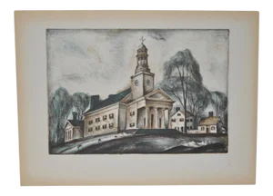 Warren Newcombe "New England Meeting House" American Artists Group Print c.1936
