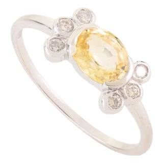 14k Gold Natural Oval Yellow Sapphire Diamond Floral Motif Cluster Ring Size 5.5 For Sale